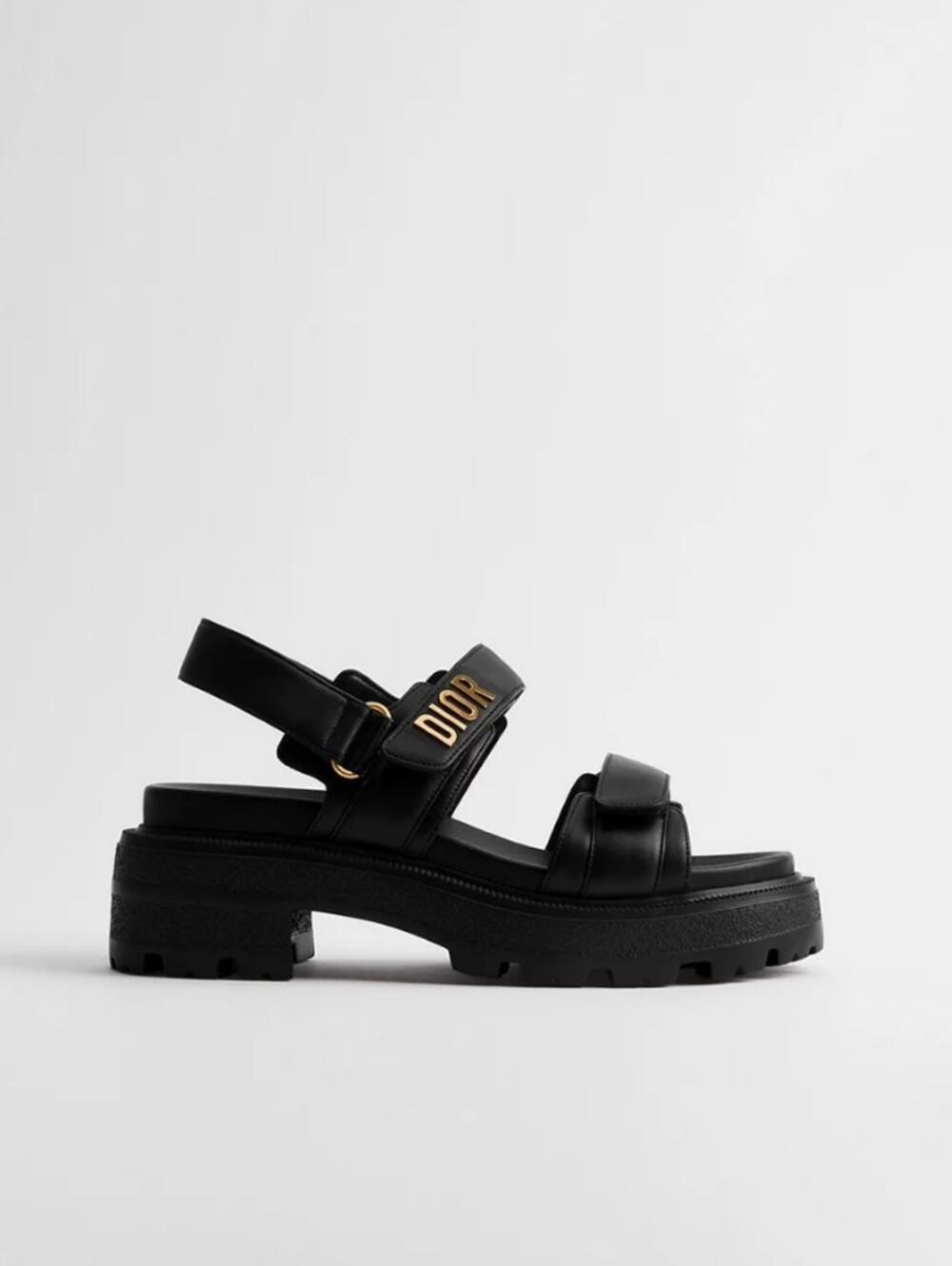 Dior Black Leather Platform Sandals with Gold Logo - Picture 8 of 8